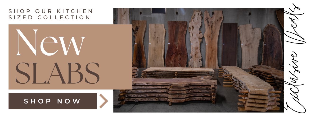 Shoppable image with ability to find out more information about some of the wood species available in kitchen sizes.