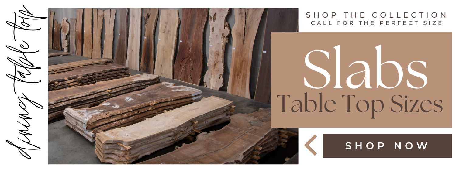 Shopable graphic with explanations of types of slabs and what types of solid wood tables they would be good for.